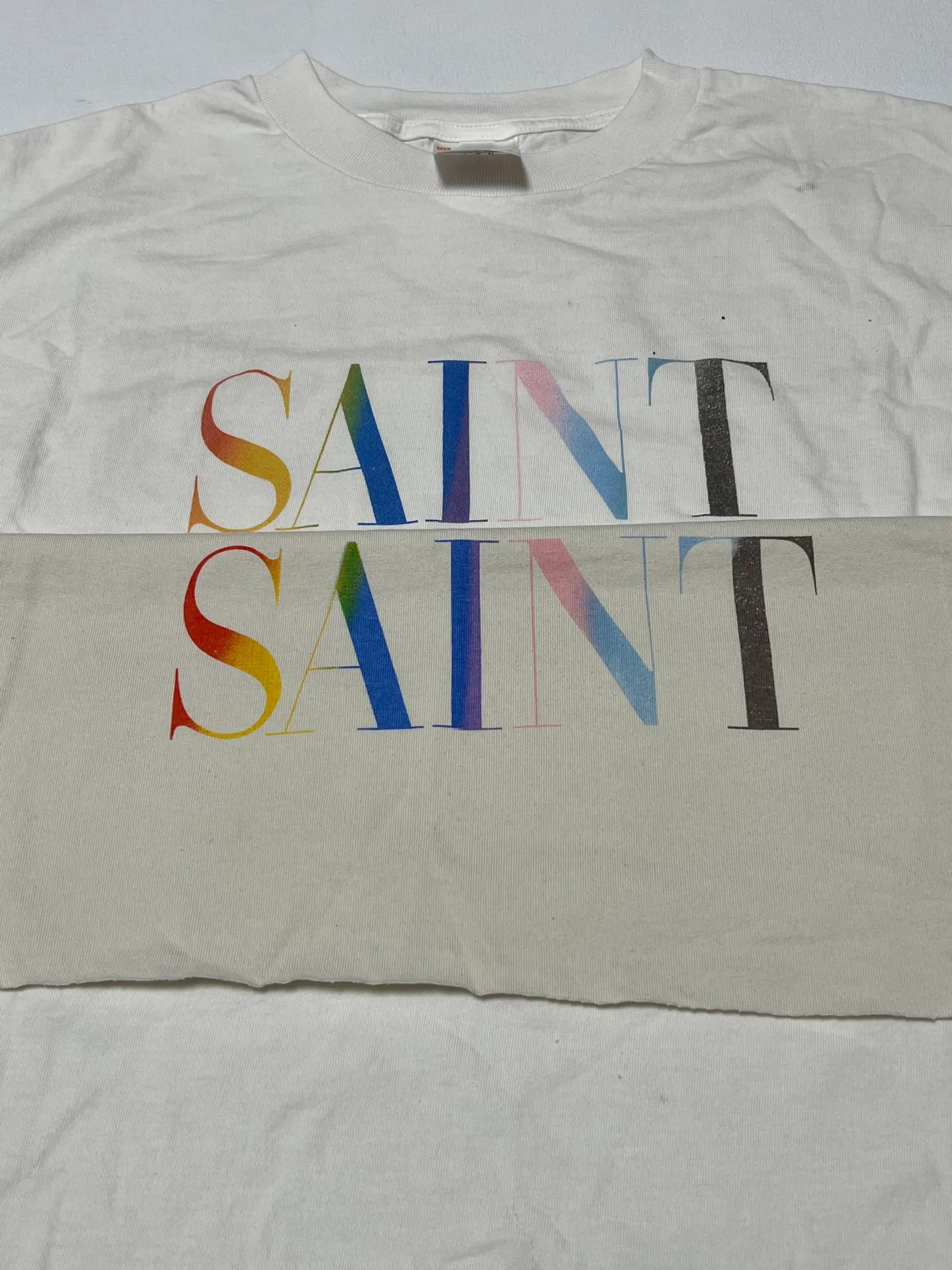 Printing proofing SAINT M×××××x RAINBOW SAINT SS TEE/WHT Rainbow SAINT LOGO/666 YEARS printed short sleeves off-white S-XL